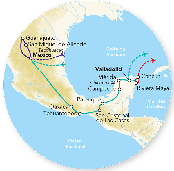 Pré-voyage Mexique Colonial & Splendeurs du Mexique & Extension Playa Del Carmen - 18J/15N - 2025