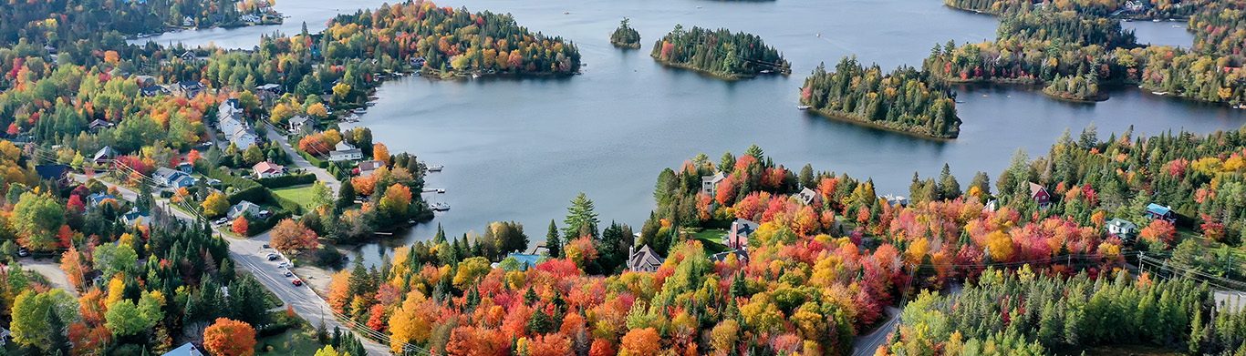 Aerial View of Laurentian's Landscape in Autumn at Sunset, Quebec, Canada