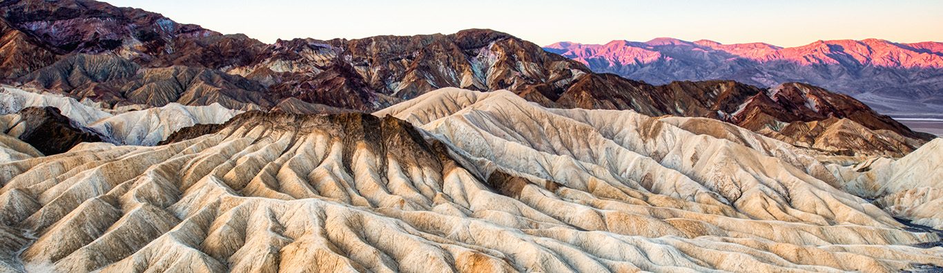 Badlands view from Zabriskie Point in Death Valley National Park at Sunset, California