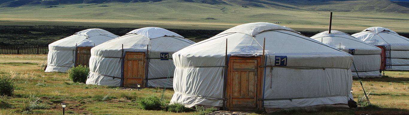 Yurt settlement in the Mongolian steppe