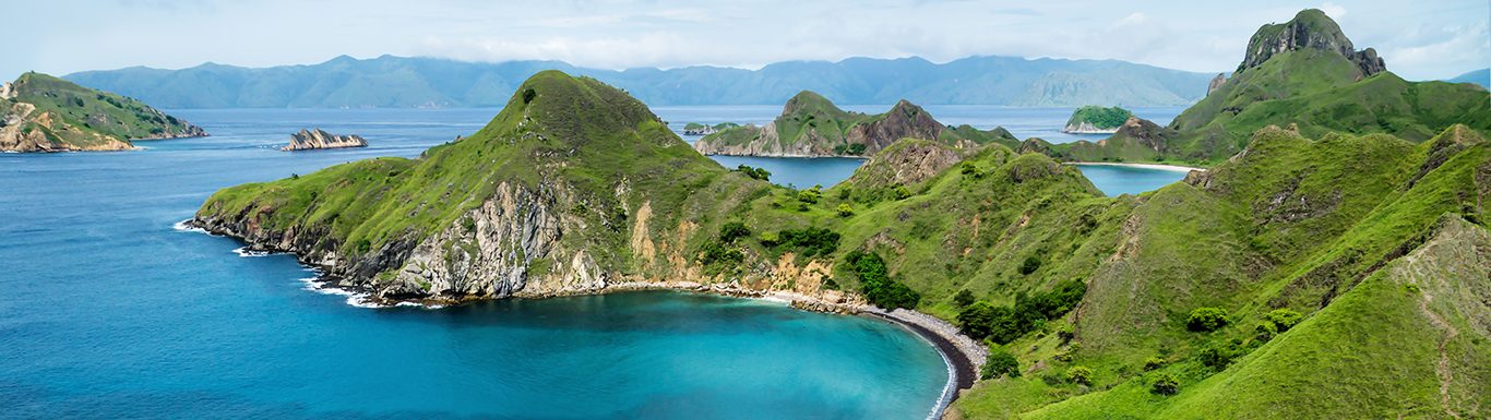 Palau Padar with ohm shaped beach in Komodo National Park, Flores, Indonesia