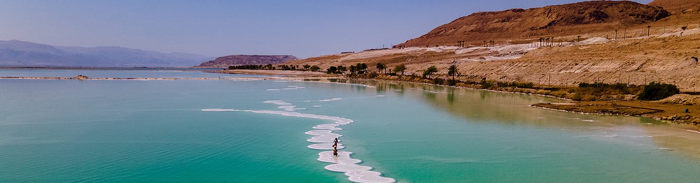 Aerial footage of Round shaped Salt deposits in the heart of the