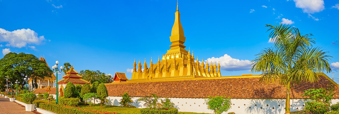 View of the Pha That temple. Vientiane, Laos. Panorama