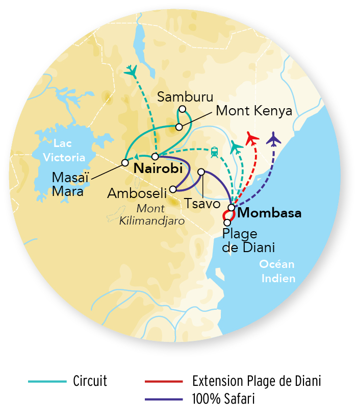 Explorations du Kenya & Balnéaire Mombasa 12J/09N – 2026 – Limité à 6 pers./véhicule