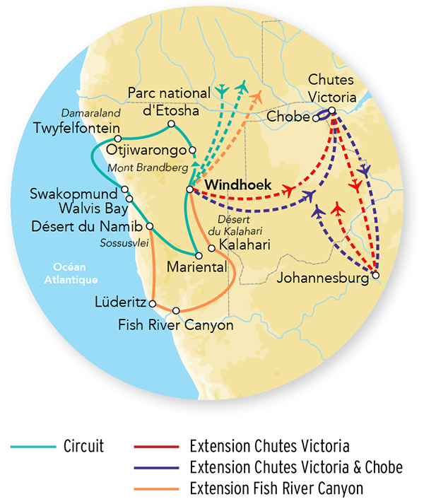 Splendeurs de Namibie & Séjour Fish River Canyon & Chutes Victoria 17J/14N – 2026 – Limité à 22 pers.