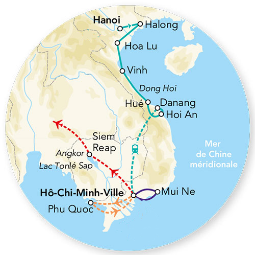 Splendeurs du Vietnam & balnéaire Mui Ne en rendez-vous sur place 13J/12N - 2026 - Limité à 28 pers.