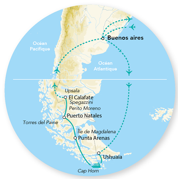 Merveilles de l&rsquo;Argentine / Chili & Croisière Cap Horn 16J/13N – 2026  – Limité à 14 pers.