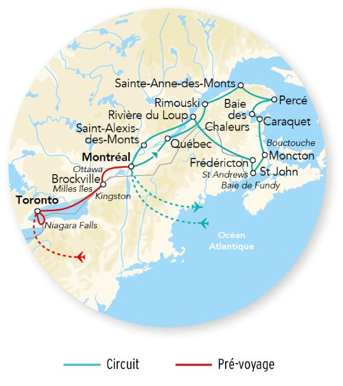 Pré-voyage Niagara & Merveilles du Québec, Gaspésie & Acadie 18J/16N – 2026 (Flex)