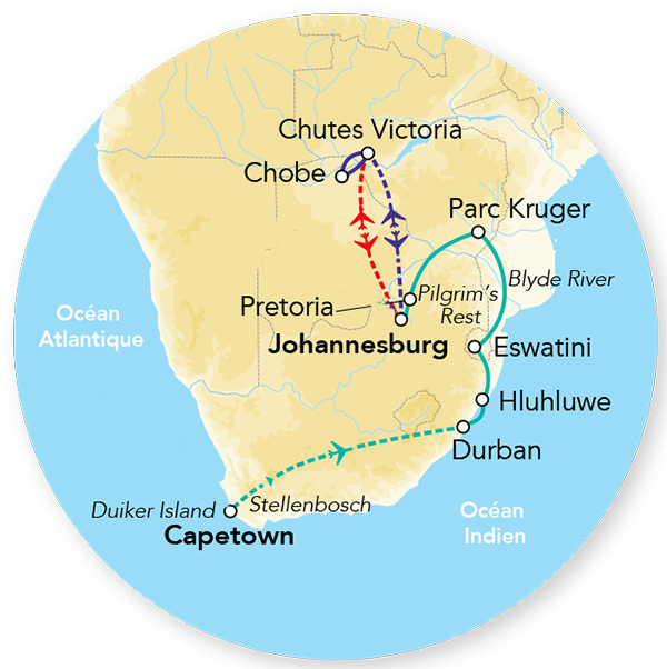 Splendeurs d’Afrique du Sud & Eswatini & Extension Chutes Victoria en rendez-vous sur place 12J/11N - 2026 - Limité à 28 pers.