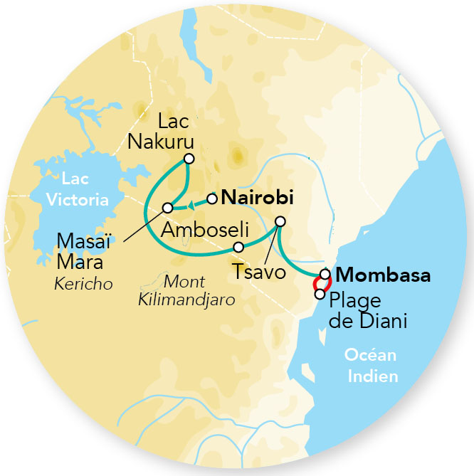 Immersion au Kenya & Balnéaire Plage de Diani en Rendez-vous sur place 10J/09N - 2026 - Limité à 6 pers./véhicule